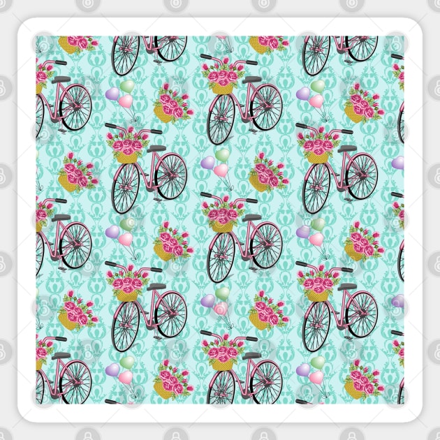 Floral Bicycle Pattern Sticker by Designoholic